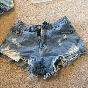 SHEIN Light Blue Distressed Denim Shorts